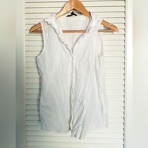 Brooks Brothers 100% Supima Cotton Ruffled Collar Sleeveless Blouse Sz 8